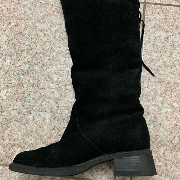Black suede below the knee boots - Picture 2 of 7